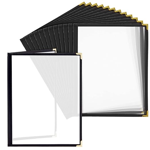 Juvale Clear Menu Covers 8x11 in 4 View - 12-Pack, Letter Size Black PU Leather - Double Panel Cl... | Amazon (US)
