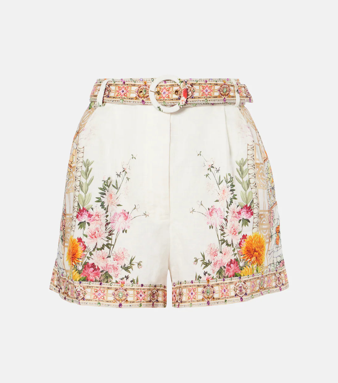 Floral high-rise belted linen shorts | Mytheresa (UK)