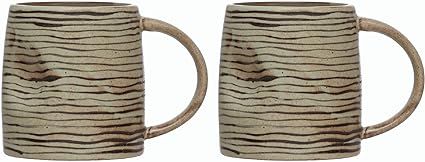 Bloomingville Hand-Painted Stoneware Organic Striped (One Will Vary), Set of 2 Mug Set, 5"L x 4"W... | Amazon (US)