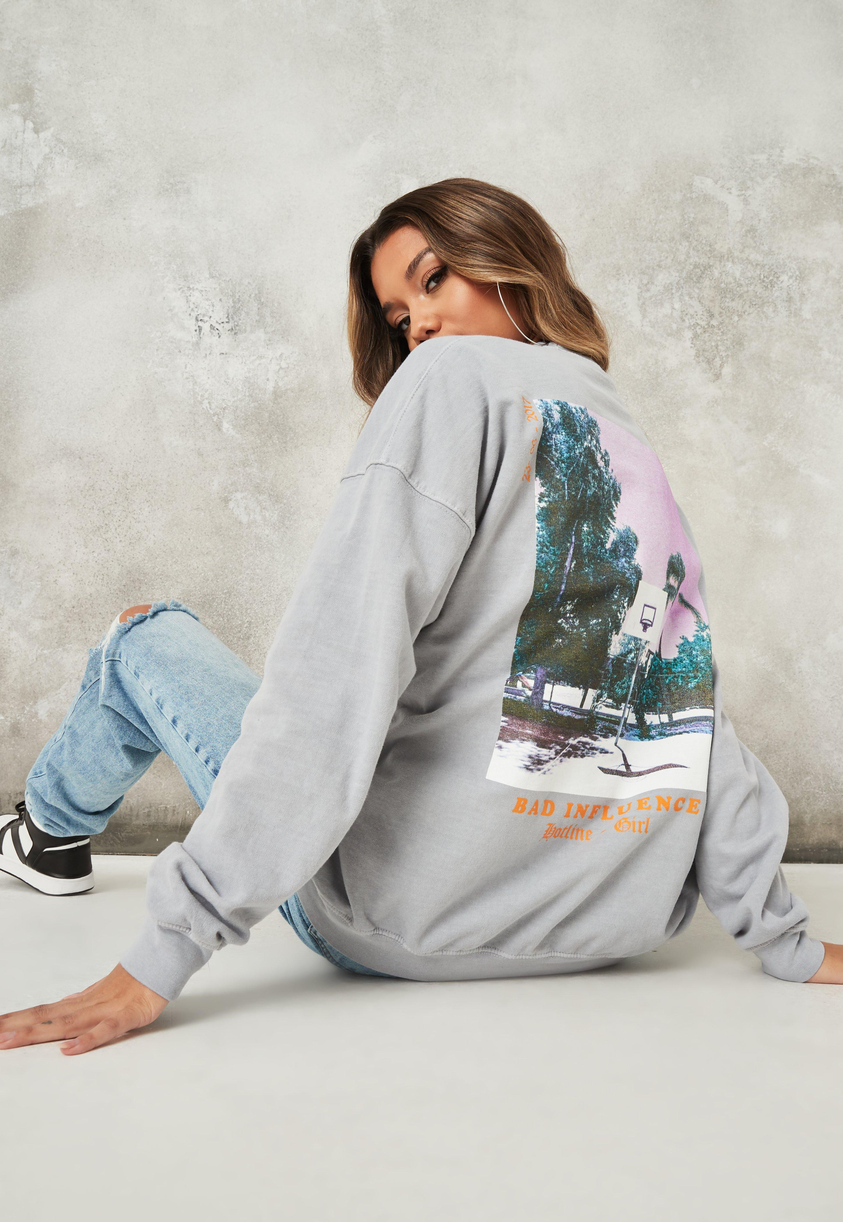 Gray Bad Influence Graphic Back Sweatshirt | Missguided (US & CA)