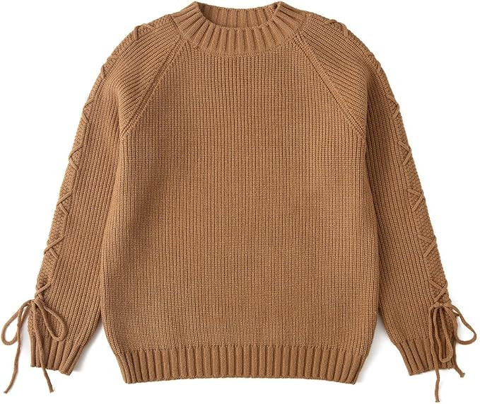 Curipeer Girls Pullover Sweaters, Lace-up Long Sleeve Crewneck | Amazon (US)
