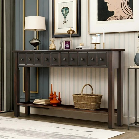 Nestfair Elvira Black Console Table with Drawers and Bottom Shelf | Walmart (US)