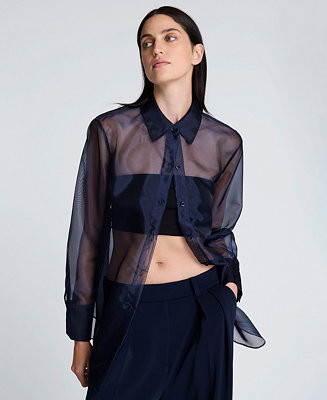 Women's Oversized Organza Long-Sleeve Top | Macy's