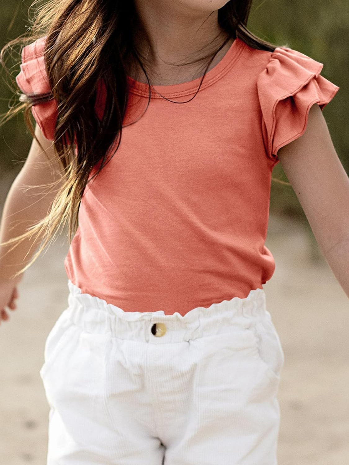 Imily Bela Girls Tees Shirts 2023 Summer Kids Tops Cute Crew Neck Trendy Ruffle Sleeve Solid Clot... | Amazon (US)