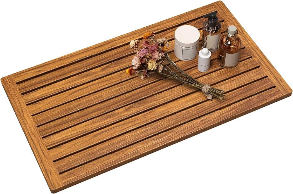 Teak Shower Mat, 32"x18" Wood Bath Mat Non-Slip Bathroom Mat Teak Bath Mats for Bathroom, Wooden ... | Amazon (US)