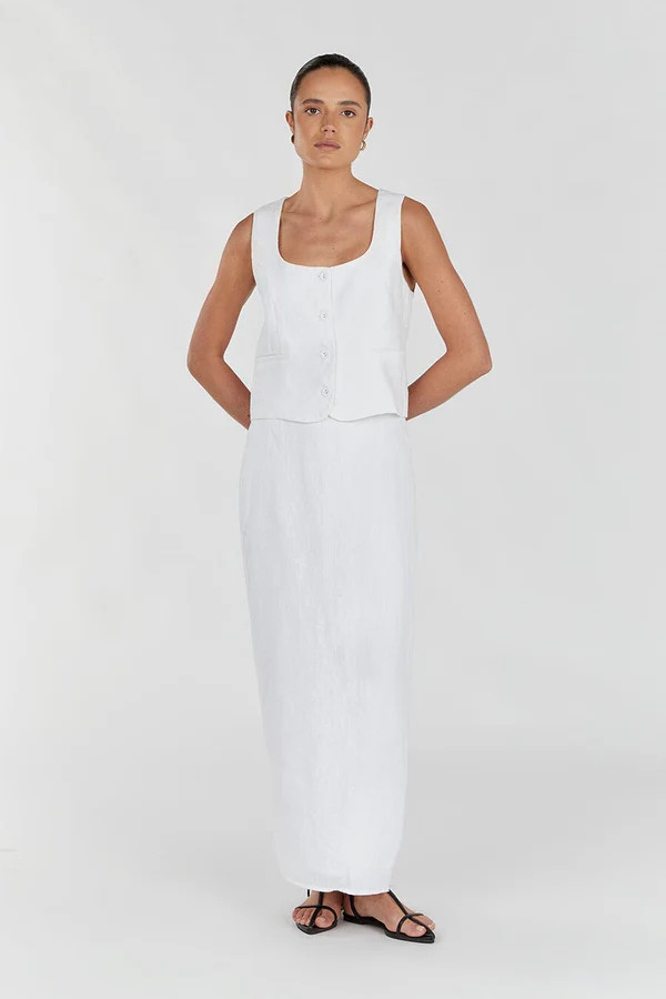 ROBERTS WHITE LINEN MIDI SKIRT | DISSH