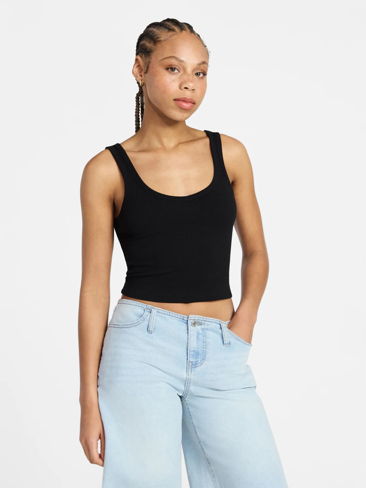 No Boundaries Cropped V-Neck Tank Top, Women’s XXS-XXL | Walmart (US)