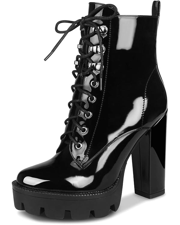 wetkiss Platform Boots for Women, Heeled Combat Boots Chunky Heel Booties Round Toe Lace Up High ... | Amazon (US)