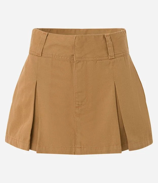 Saia Curta Alfaiatada em Sarja com Pregas Marrom | Renner (BR)