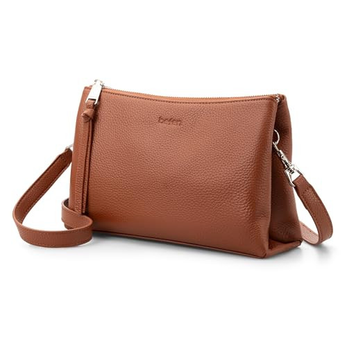 befen Classic Leather Crossbody Handbags for Women Trendy, Small Brown Leather Crossbody Purse with RFID Card Slots for Everyday | Amazon (US)