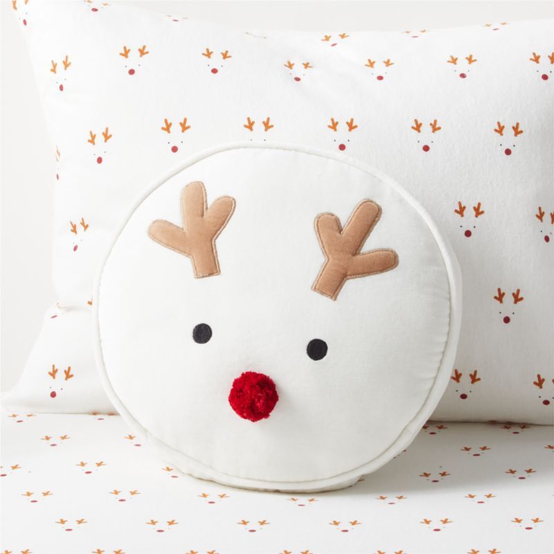 Round Velvet Reindeer Kids Christmas Throw Pillow + Reviews | Crate & Kids | Crate & Barrel