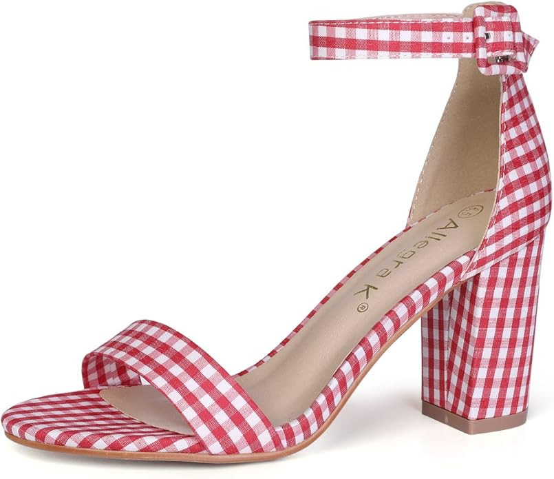 Allegra K Women's Floral Ankle Strap Block Heel Sandals | Amazon (US)