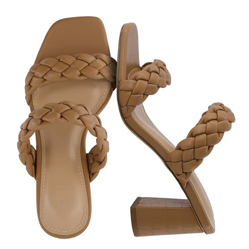 CUSHIONAIRE Irine Chunky Heels for Women, Braided Block Heel Sandals with Square Toe and Memory Foam, TAN 9.5 | Amazon (US)