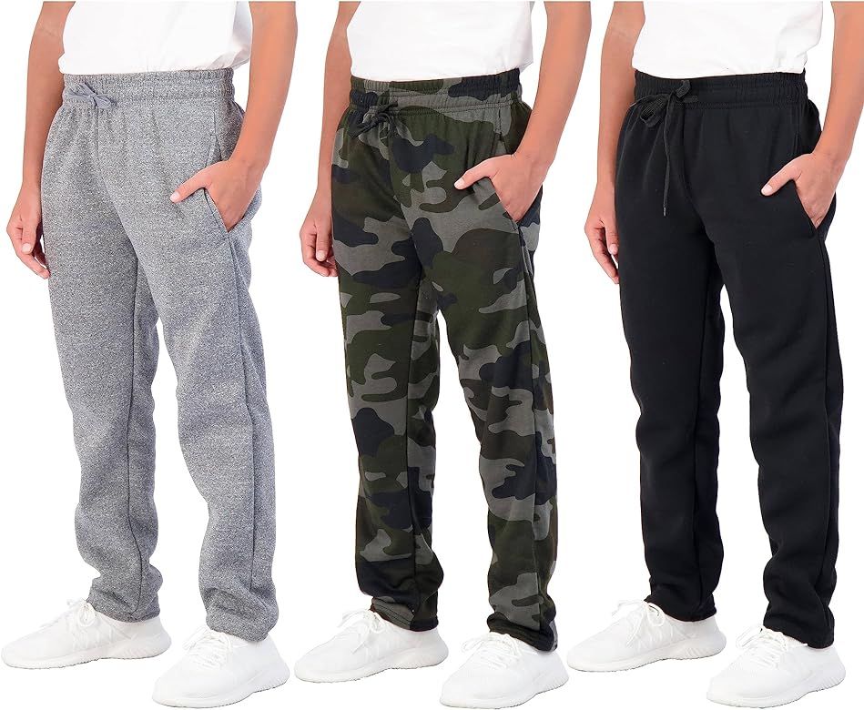 Real Essentials 3 Pack: Boys' Tech Fleece Open Bottom Sweatpants with Pockets | Amazon (US)