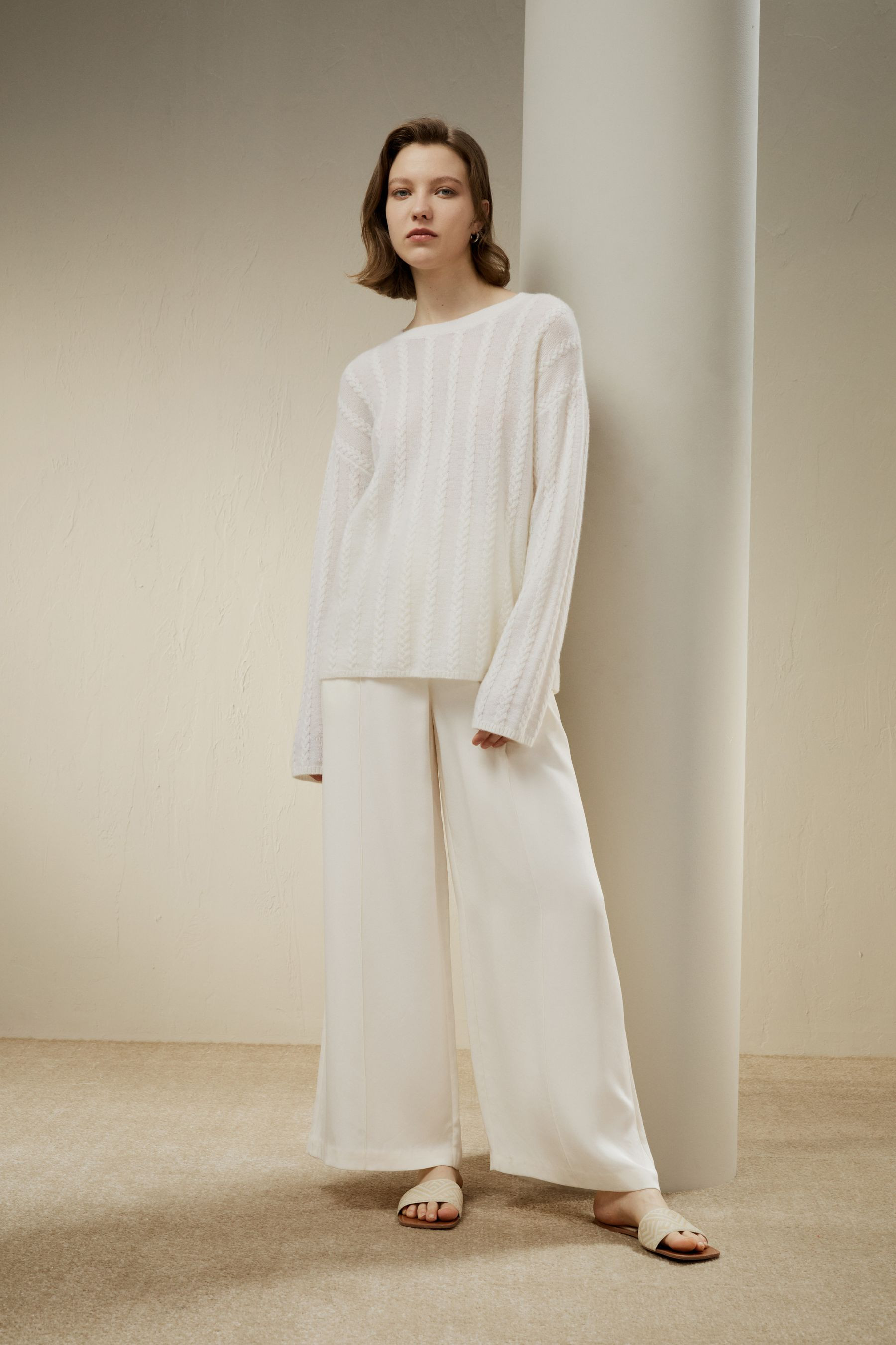 Semi-Sheer Cable-knit Cashmere Sweater | LilySilk