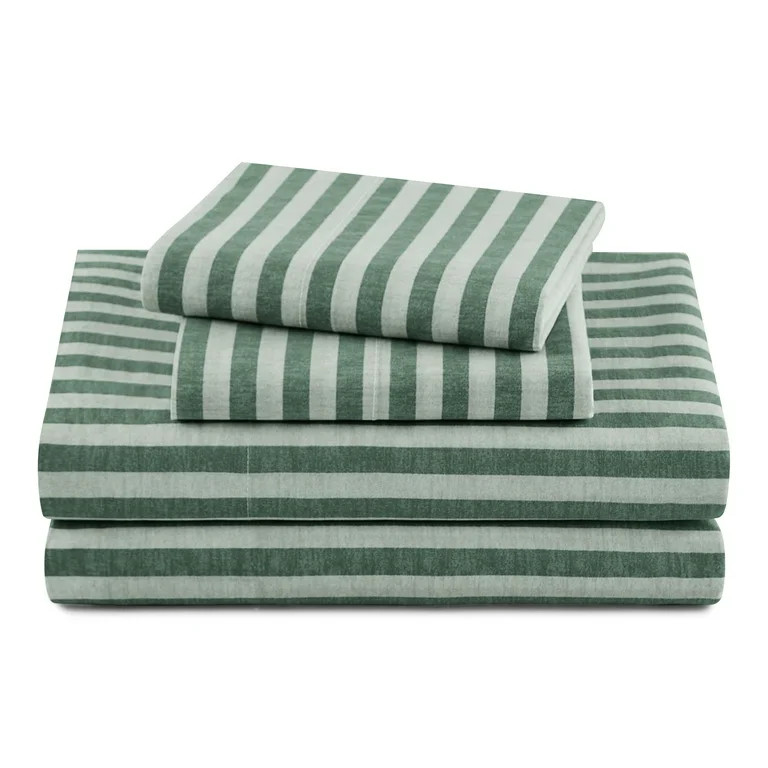 Beautiful Striped 4-Piece 100% Cotton Percale Sage Green Sheet Set, Queen by Drew Barrymore | Walmart (US)