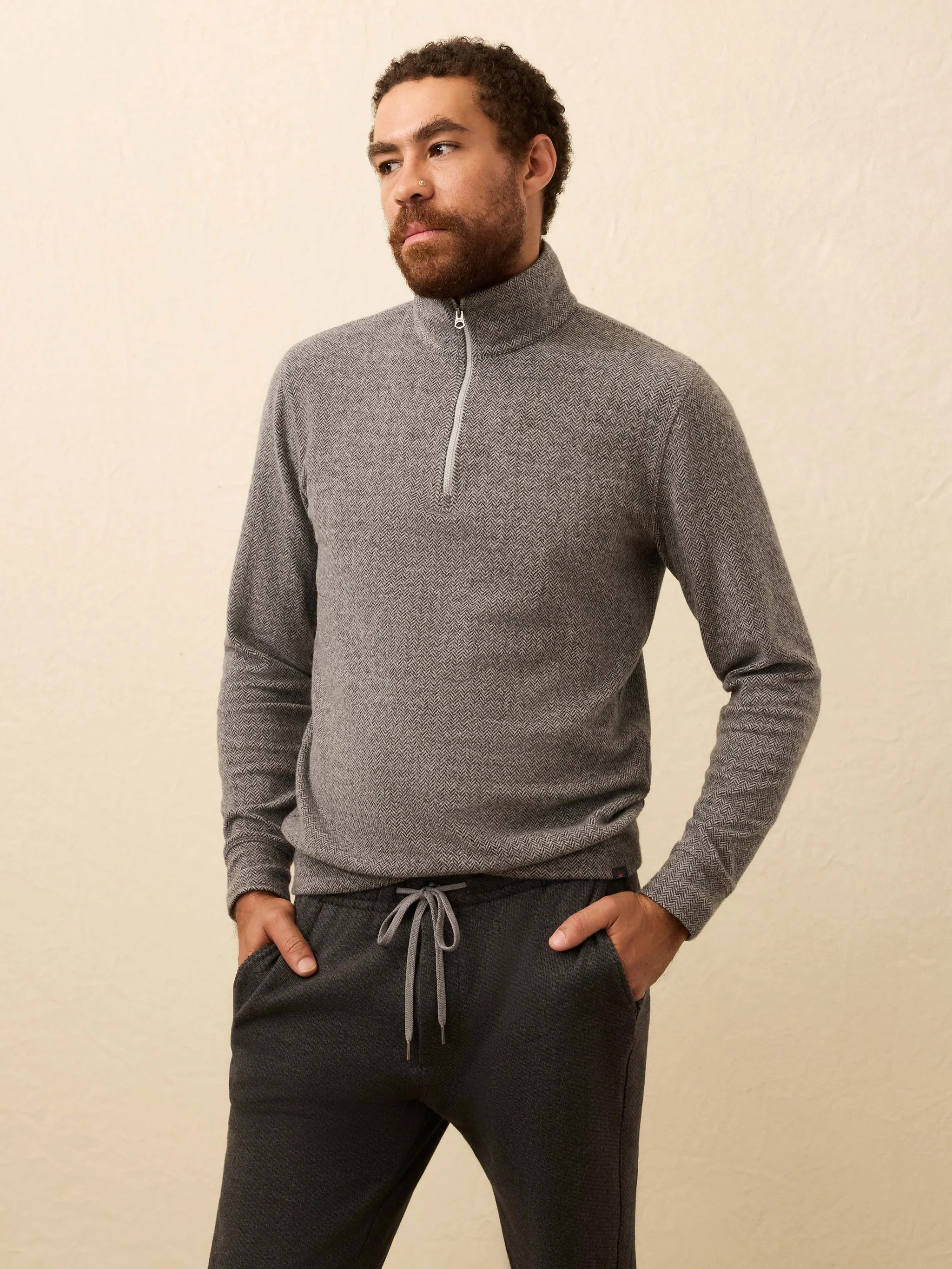 Legend Sweater Quarter Zip - Alpine Grey Herringbone | Faherty