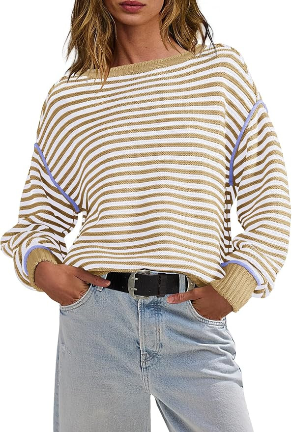 Panadila Womens Striped Oversized Sweater Fall Chunky Long Sleeve Pullover Sweaters Cable Knit Co... | Amazon (US)