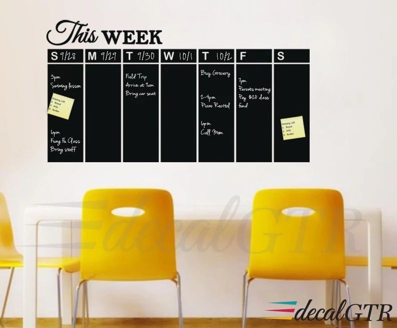 Chalkboard Decal Weekly Calendar - weekly planner organizer wall sticker - black chalk board adhe... | Etsy (US)