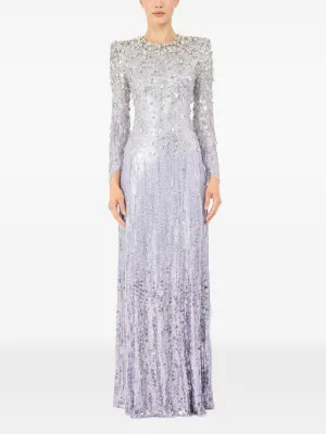 Jenny Packham Sequined long-sleeve Dress | Silver | FARFETCH | Farfetch Global