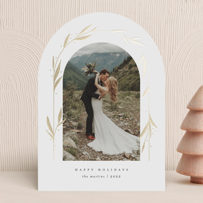 "Arched frame" - Customizable Foil-pressed Holiday Cards in White by Kelly Schmidt. | Minted