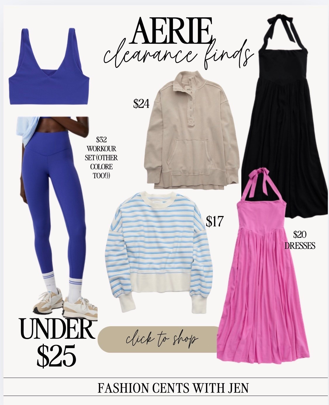 Aerie clearance finds! 

$20 dress
$33 workout set
$25 and under sweatshirts



Sweatshirts
American eagle
Aerie