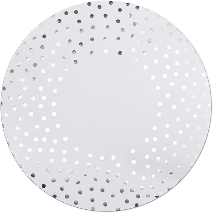 50 Pcs 14 Inch White and Silver Foil Paper Place Mats Silver Polka Dots Round Placemats Disposabl... | Amazon (US)
