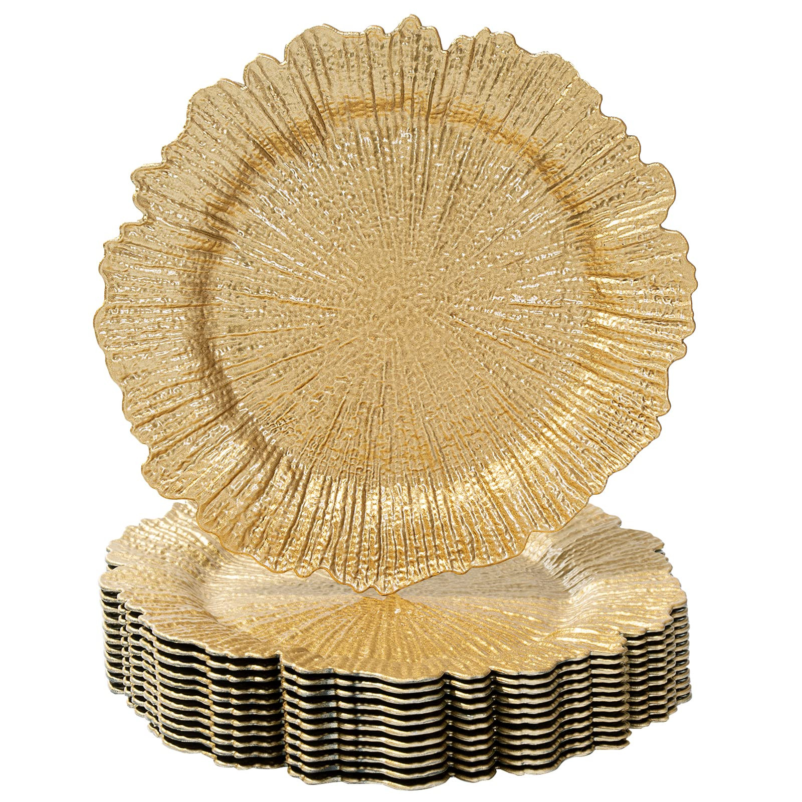 MAONAME Gold Charger Plates Set of 12, Reef Plate Chargers for Dinner Plate, Round Plastic Table ... | Amazon (US)