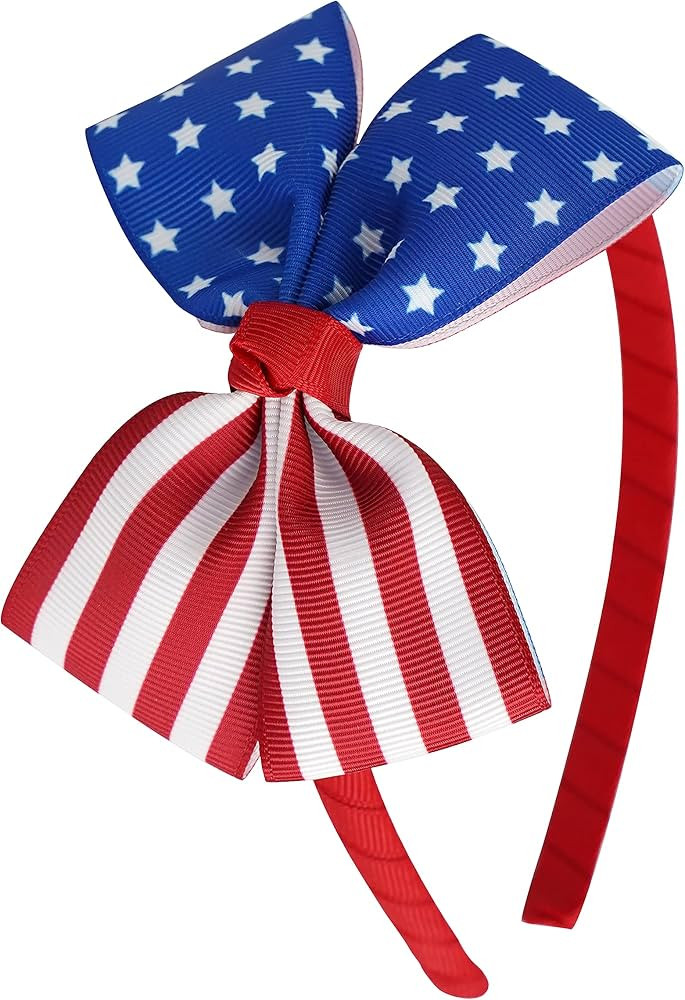 MEEDEE American Flag Bow Headband - Star Stripe Bowknot Grosgrain Ribbon Hair Hoop for Girls, Tod... | Amazon (US)