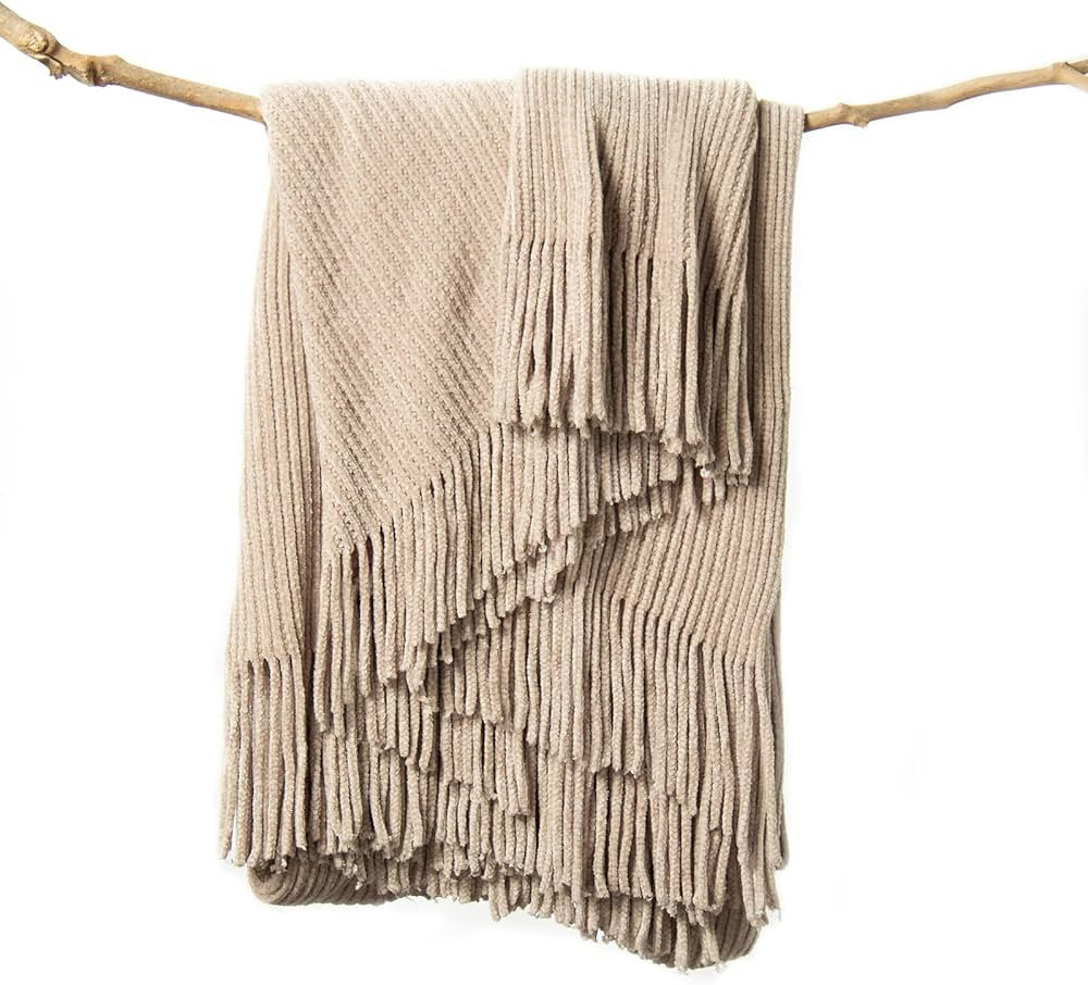 lifein Fall Throw Blanket for Couch-Soft Boho Bed Throw Blankets,Cozy Beige Knitted Chenille Thro... | Amazon (US)