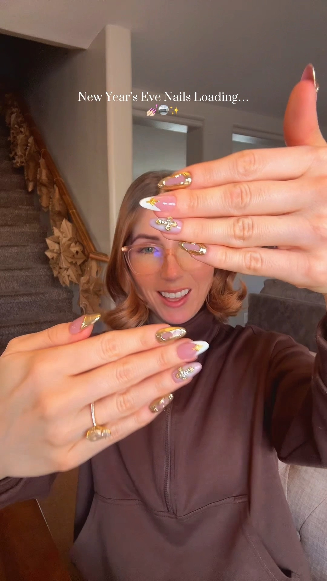 Press on nails for life 💅🏻🪩✨ & New Year’s Eve ready!

These are handmade from Amazon, generic brand, but so far seem like great quality, wearing size small and they run just a tiny little bit small.
#newyearseve #pressonnails #goldvibes #whitenails #nailtransition 

#LTKSaleAlert #LTKBeauty #LTKselfcare