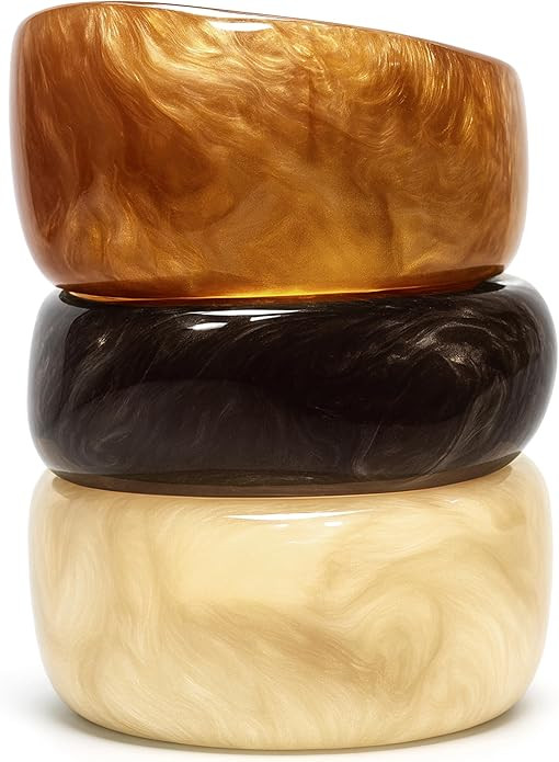 Set of Chunky Acrylic Resin Bangle Bracelets for Women, Retro Brown and Colorful Stackable Bangle... | Amazon (US)