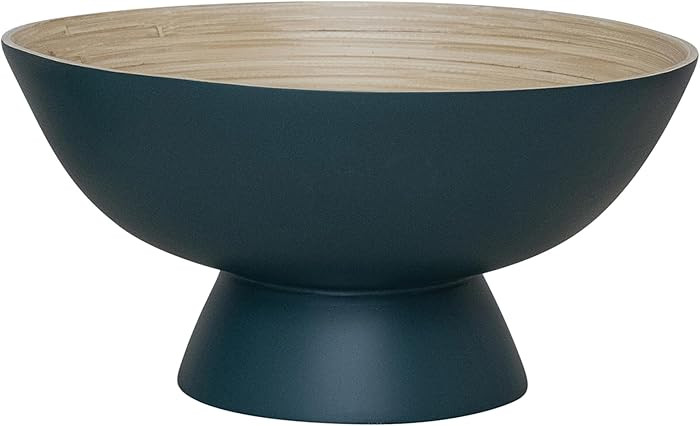 Creative Co-Op Round Bamboo Footed Serving Bowl with Natural Interior, Matte Navy | Amazon (US)