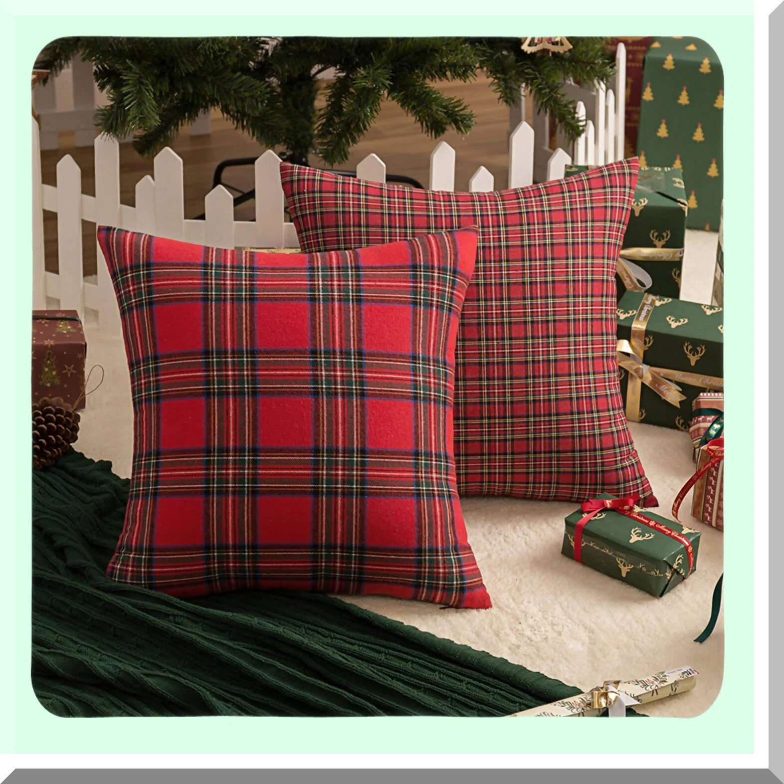 Plaid Farmhouse Holiday Pillow Covers - Set of 2 Scottish Tartan Cushion Cases in Red and Green, ... | Wayfair North America
