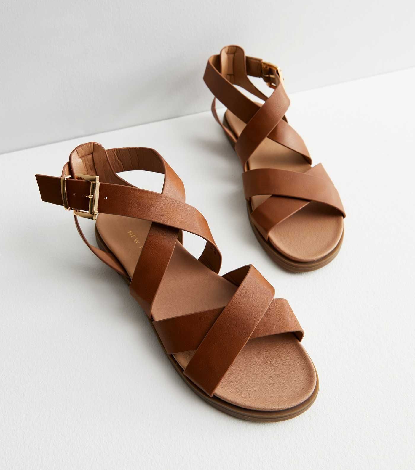 Tan Leather-Look Strappy Footbed Sandals
						
						Add to Saved Items
						Remove from Saved ... | New Look (UK)