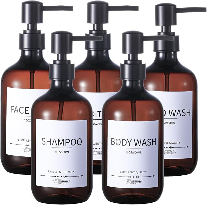 Shampoo and Conditioner Bottles(5Pack),Shampoo Dispenser for Shower,Bottles Refillable with Pump,... | Amazon (US)