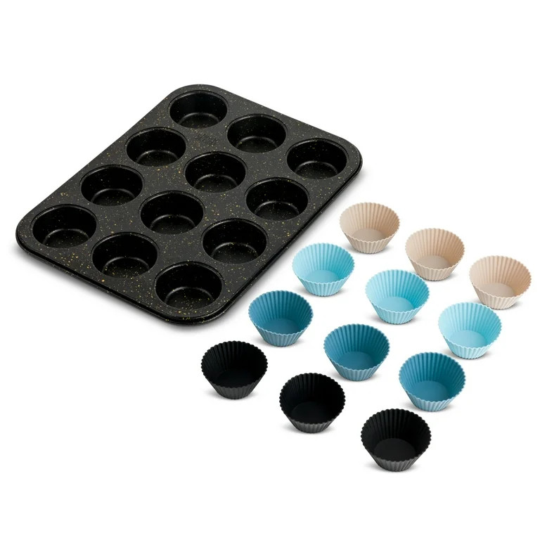 Thyme & Table 12 Cup Nonstick Muffin Pan with Silicone Baking Cups - Black | Walmart (US)
