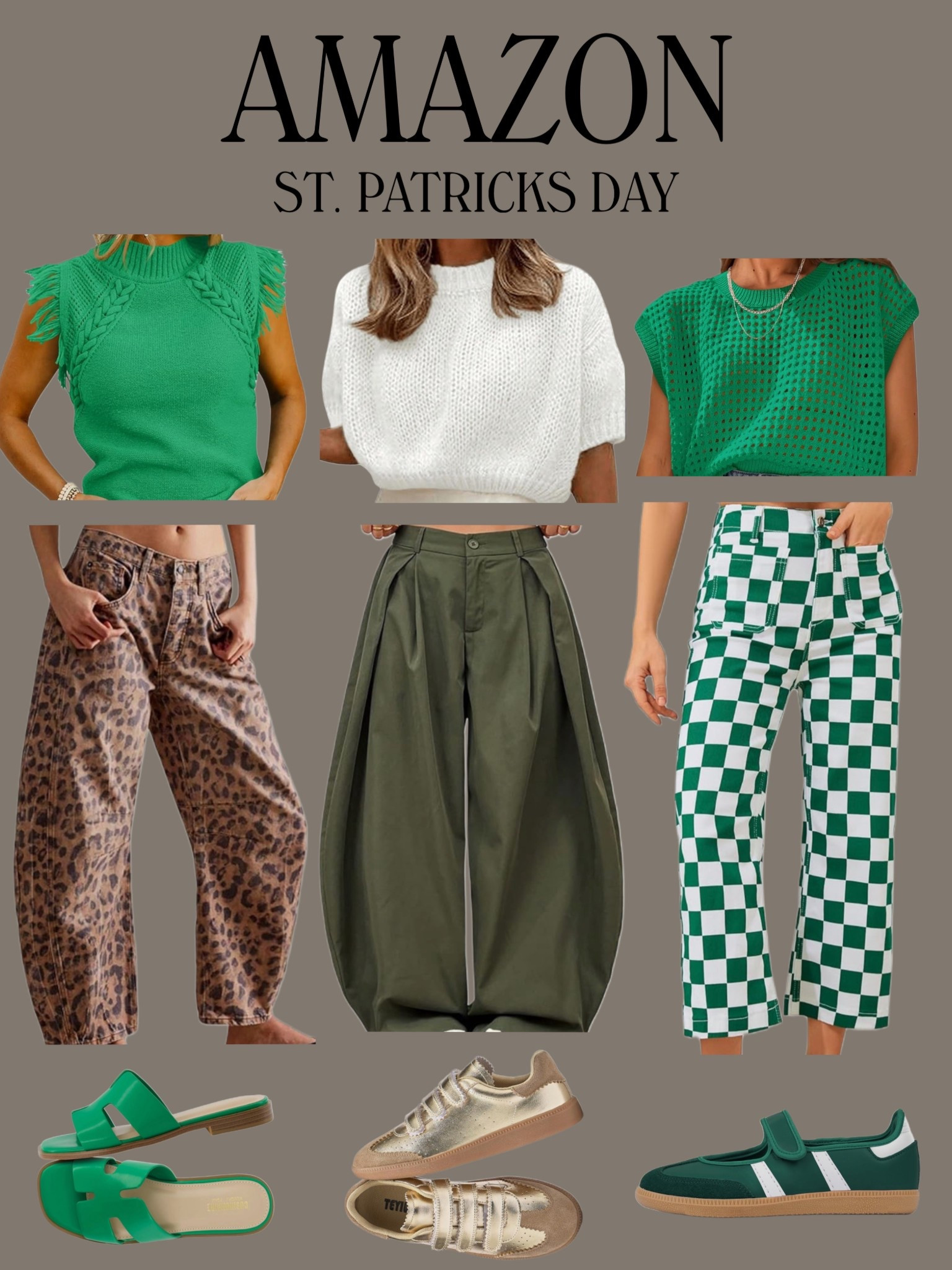 Amazon St Patrick's Day 🍀🌈

Green outfits - st Patrick's day - spring - casual - elevated - comfy - sandals - gold shoes - barrel pants 

#LTKootd
