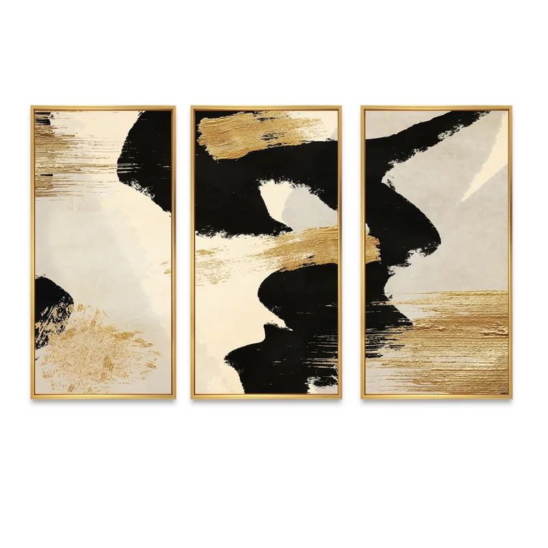 Golden and Black Glam Collage II Framed On Canvas 3 Pieces Print | Wayfair North America