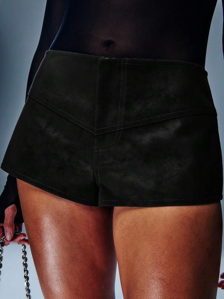 COUREZ PU Leather Suede Low Waisted Mini Shorts | SHEIN