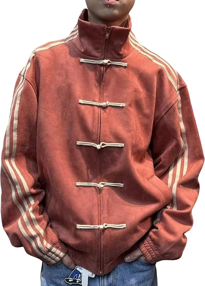 Men's Standing Collar Chinese Style Cardigan Man Chinese Style Disc Button Jacket Suede Jacket fo... | Amazon (US)