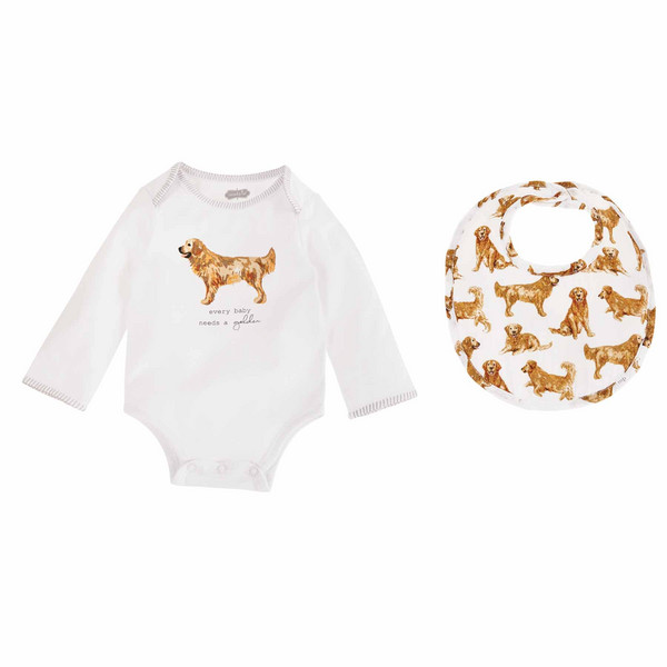 Golden Dog Bodysuit and Bib Set | Mud Pie