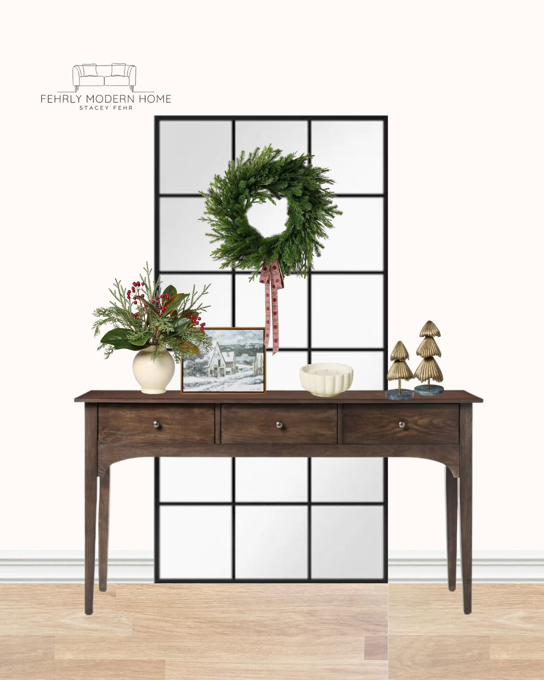 Christmas entry way! Everything except for the mirror was found at Target.  

 #LTKSeasonal #LTKHome