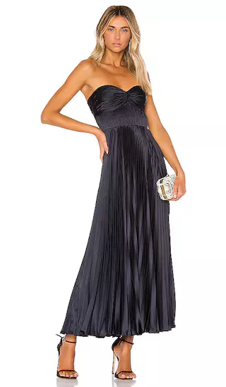 Precious Sentiments Navy Blue Satin Pleated Tie-Back Maxi Dress