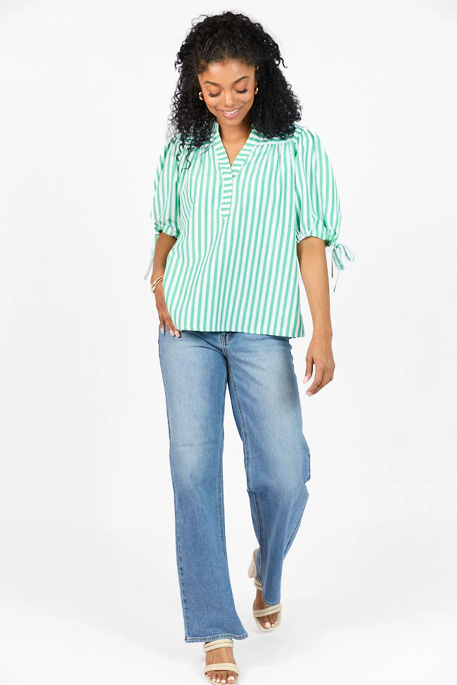 Look What We Started Green Striped Poplin Blouse | Pink Lily