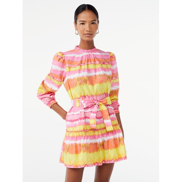 Scoop Women's Mock Neck Tiered Mini Dress - Walmart.com | Walmart (US)