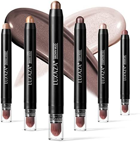 LUXAZA 6 PCS Brown and Neutral Metallic Eyeshadow Stick,Soft & Smooth Cream Shimmer Eyeshadow Pencil | Amazon (US)
