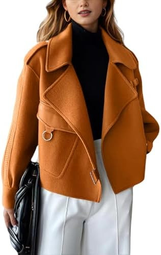 chouyatou Women's Business Casual Wool Coat Suit Top Open Front Loose Dressy Blazer Jacket Trench... | Amazon (US)