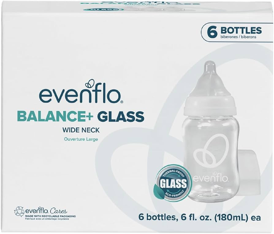 Evenflo Balance+ Glass Wide Neck Baby Bottles, Clear, 6 fl oz, 6 Pack | Amazon (US)