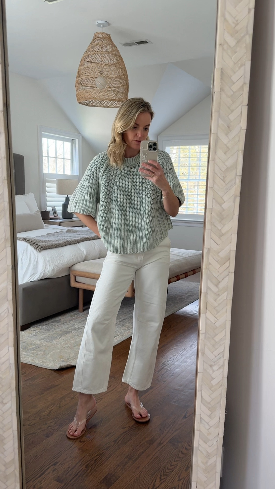 The perfect spring sweater is now on sale!! 🌿 love the muted green color and it’s 100% cotton 
-small sweater, tts
-26R jeans, tts, I’m 5’5 (15% off with code STYLEDSNAPSHOTS)
-I’m a true 7.5 and wearing size 8 sandals (whole sizes only) 
-10mm earrings 

spring outfit, spring sweater, white denim, white jeans

#LTKootd #LTKSaleAlert